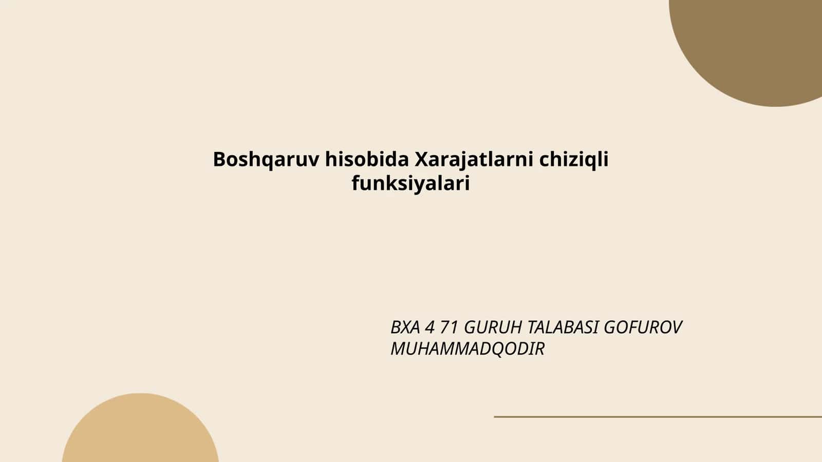 Xarajatlarni chiziqli funksiyalari