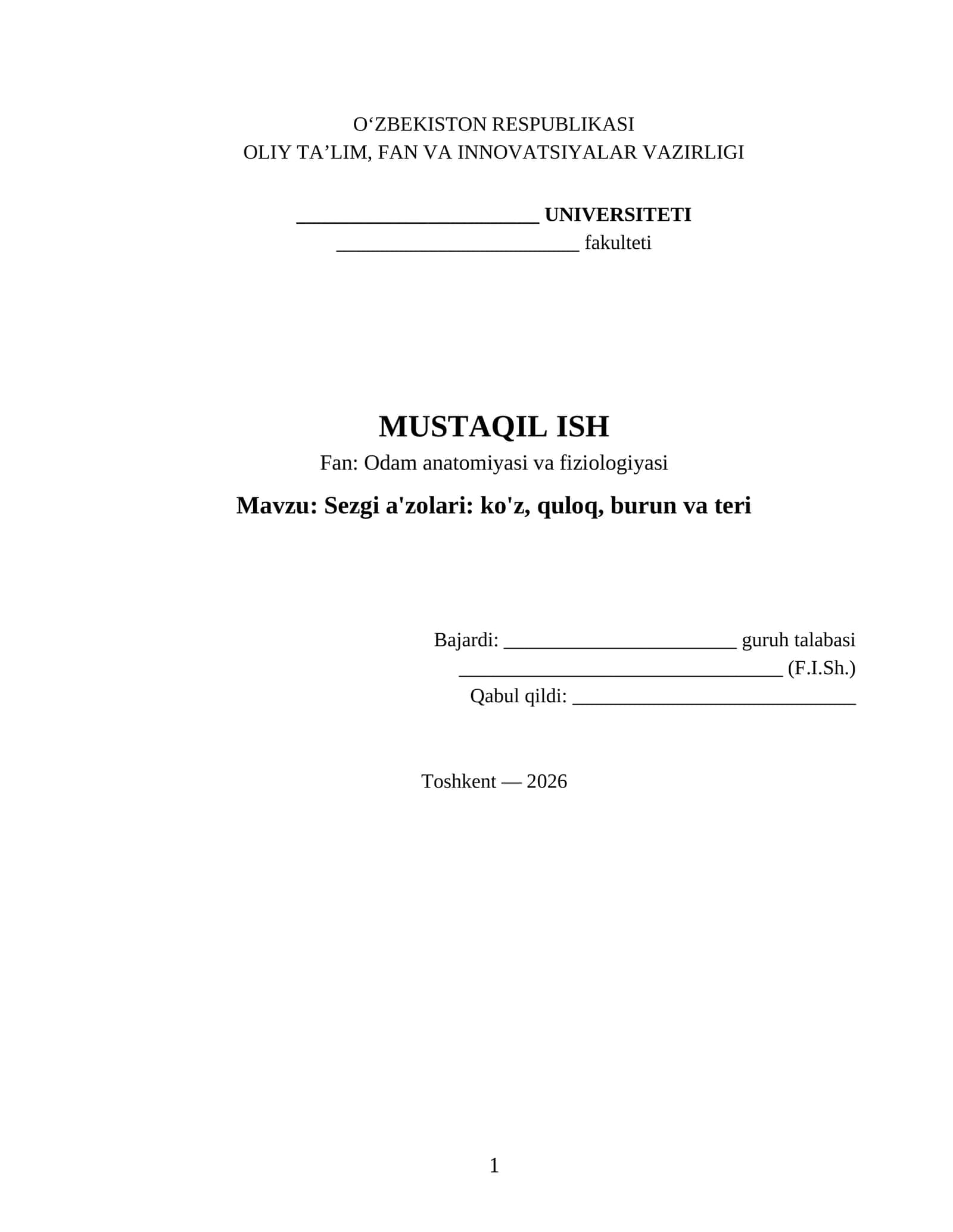 Odam anatomiyasi va fiziologiyasi