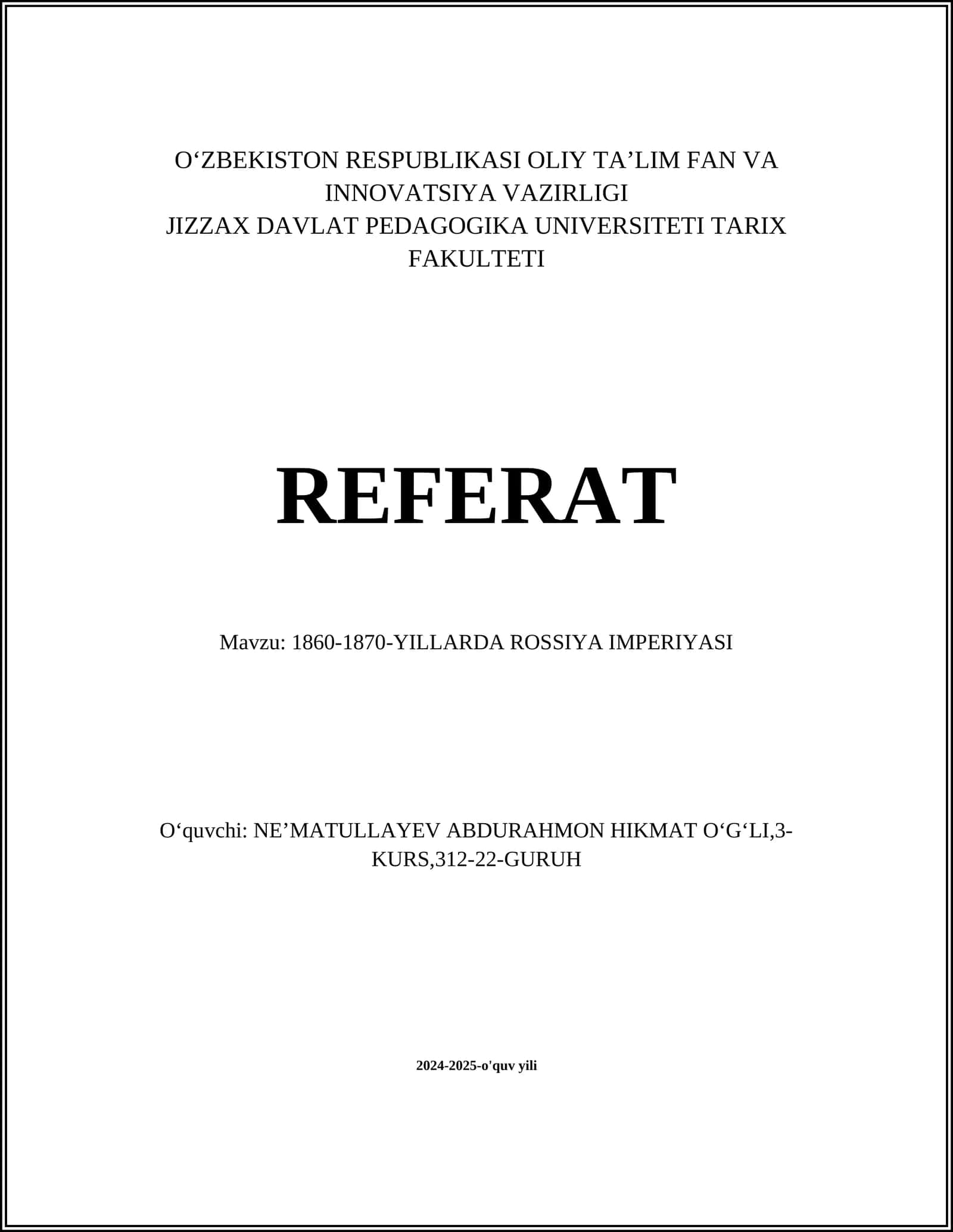 1860-1870-YILLARDA ROSSIYA IMPERIYASI Referat