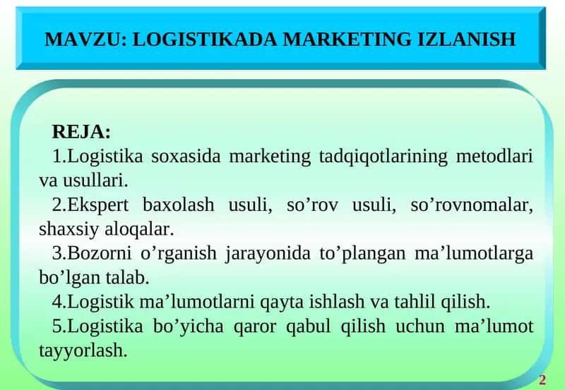LOGISTIKADA MARKETING IZLANISH