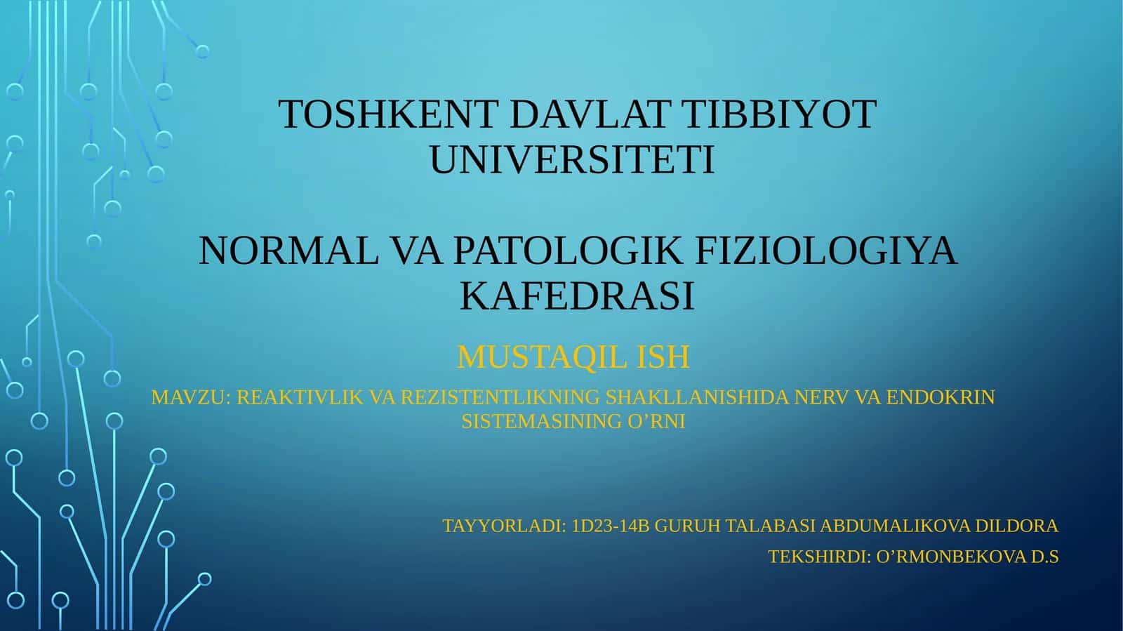 REAKTIVLIK VA REZISTENTLIKNING SHAKLLANISHIDA NERV VA ENDOKRIN SISTEMASINING O’RNI