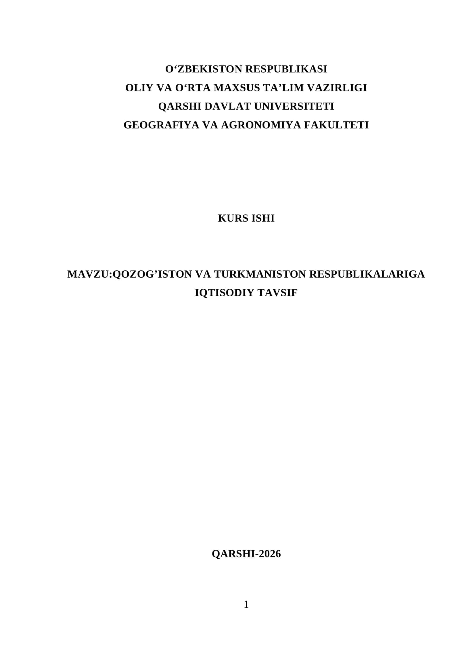 QOZOG’ISTON VA TURKMANISTON RESPUBLIKALARIGA IQTISODIY TAVSIF