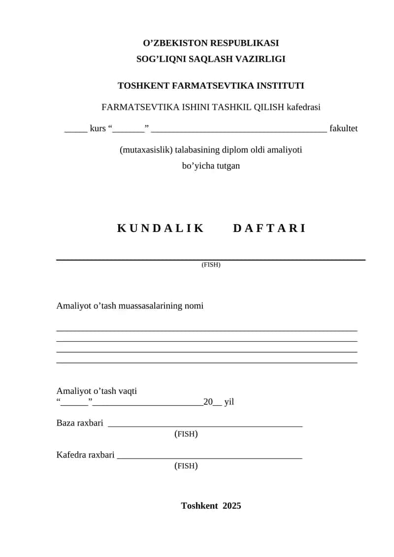 FARMATSEVTIKA ISHINI TASHKIL QILISH kafedrasi