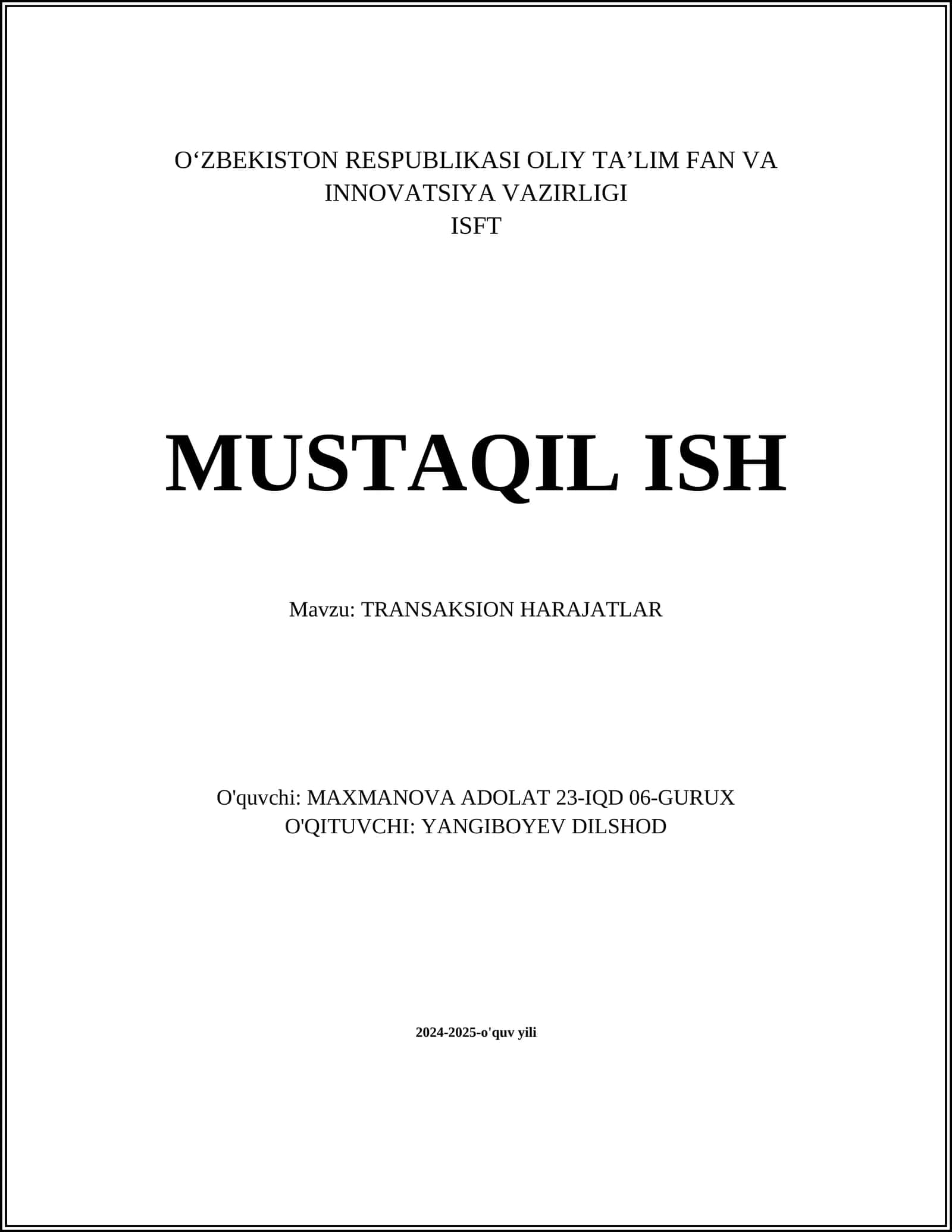 TRANSAKSION HARAJATLAR