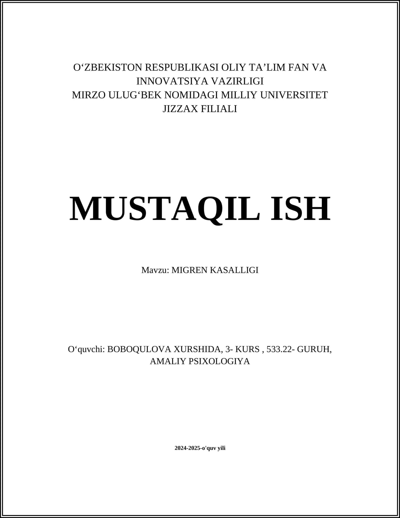 MIGREN KASALLIGI
