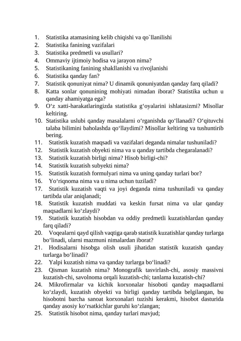 Statistika fanining vazifalari
