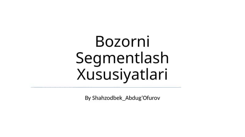 Bozorni Segmentlash Xususiyatlari