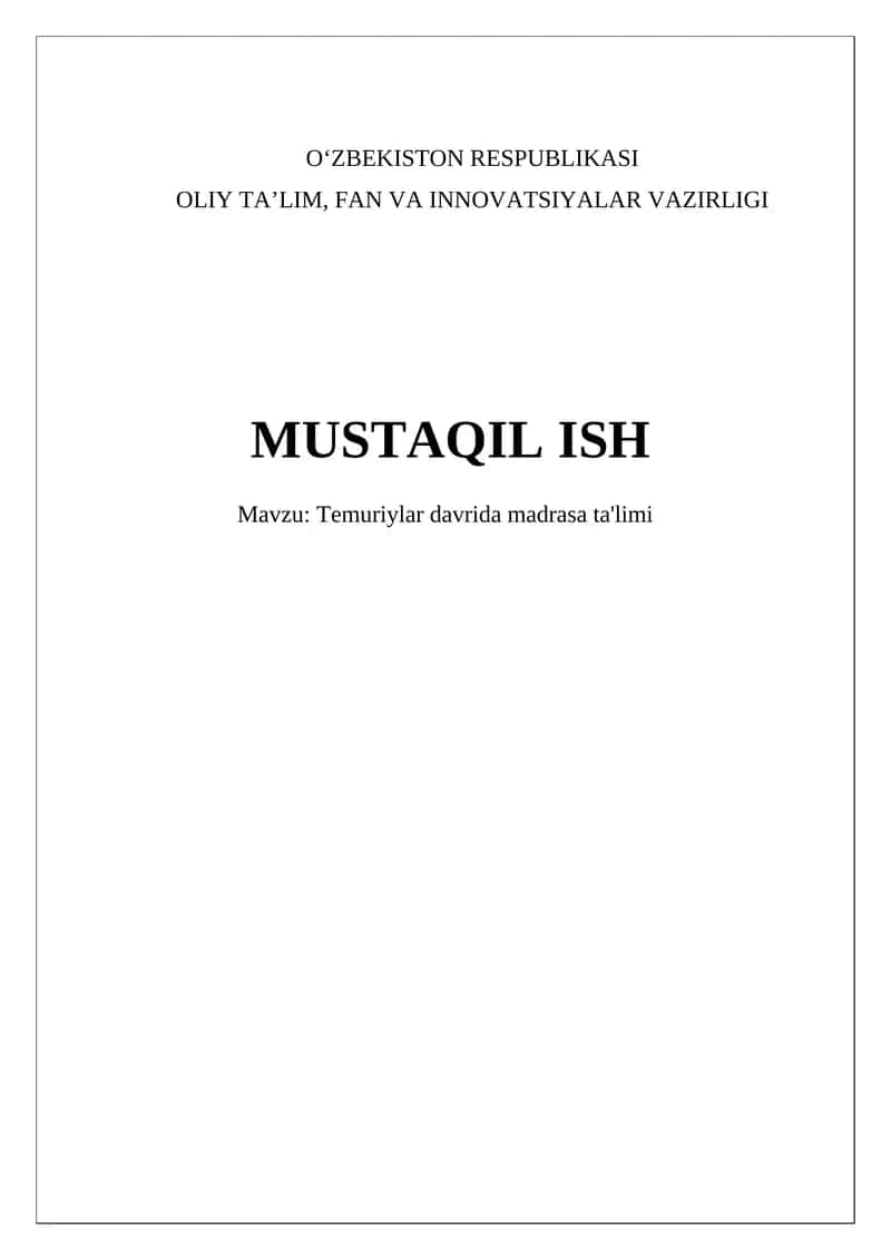 Temuriylar davrida madrasa ta'limi