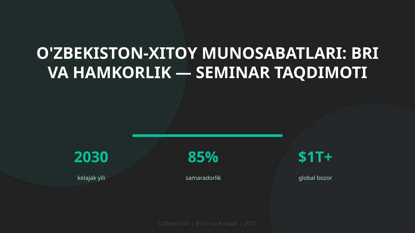 O'zbekiston-Xitoy munosabatlari: BRI va hamkorlik — seminar taqdimoti
