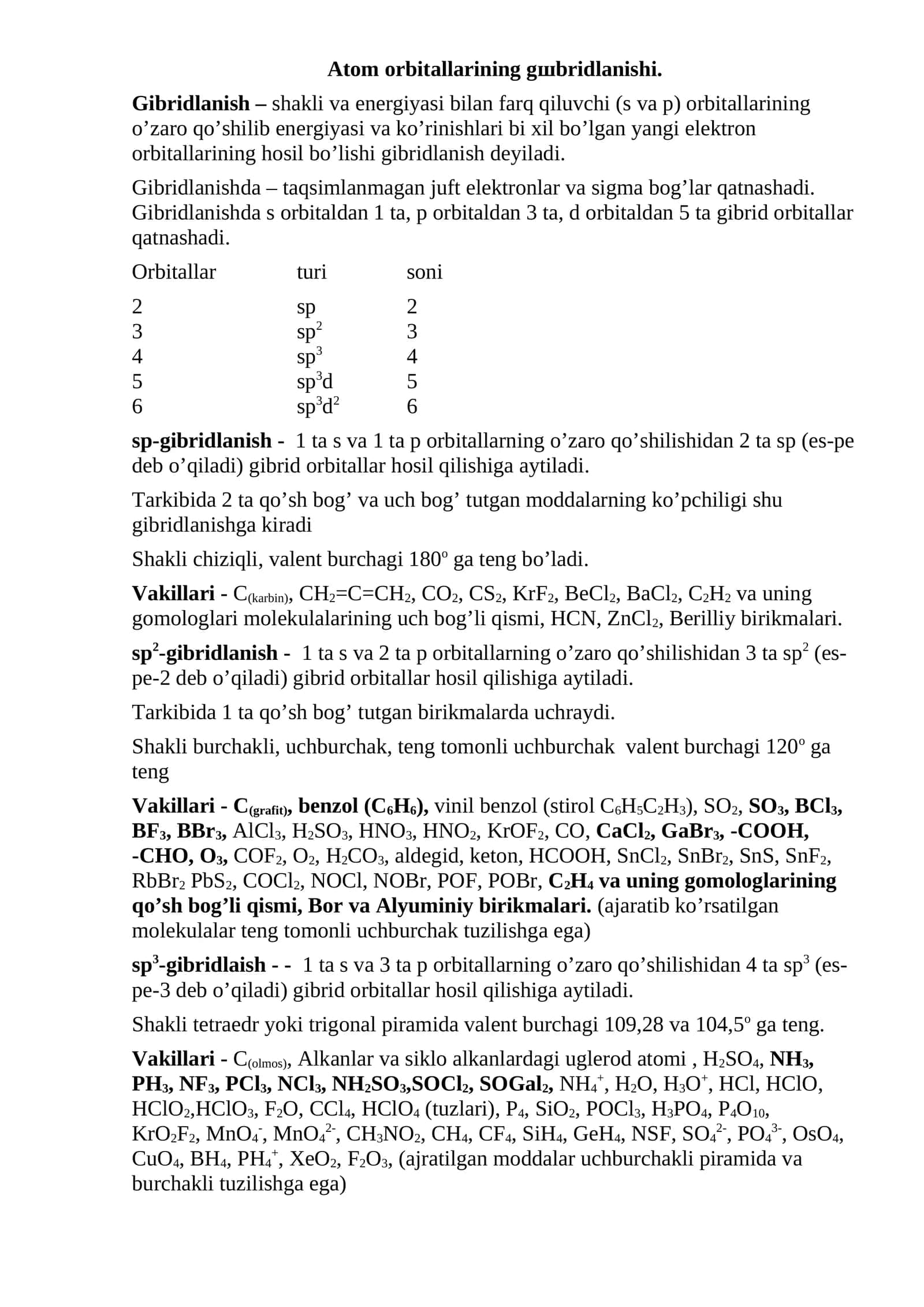 Atom orbitallarining gшbridlanishi