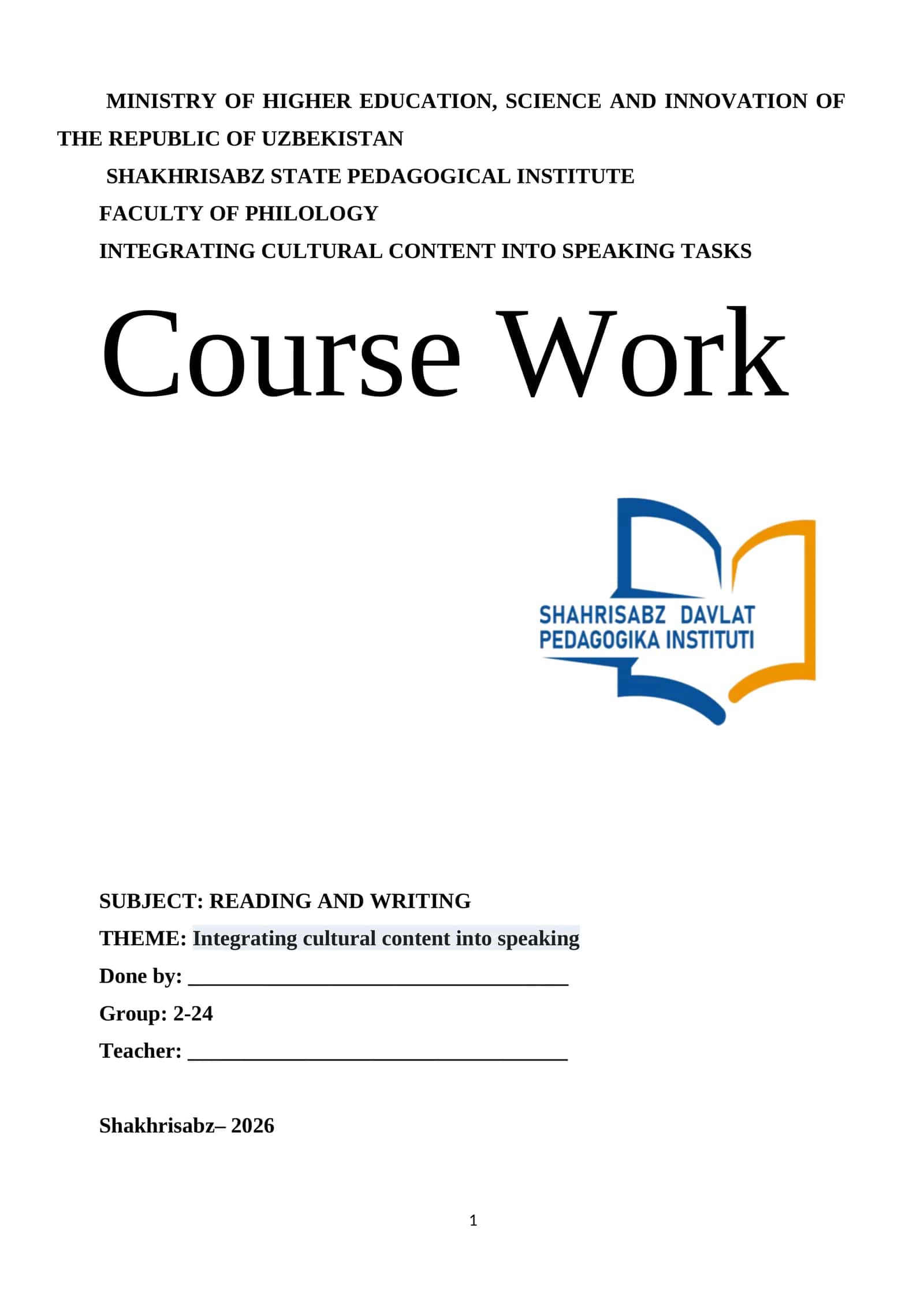 INTEGRATING CULTURAL CONTENT INTO SPEAKING TASKS