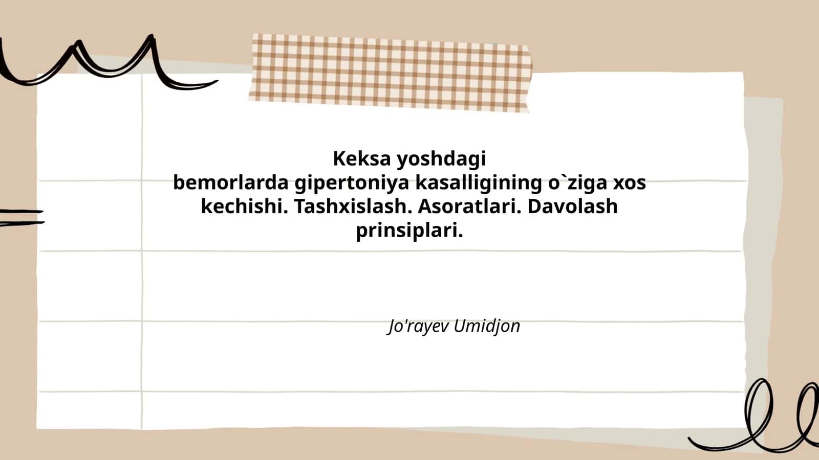Keksa yoshdagi bemorlarda gipertoniya kasalligining o`ziga xos kechishi