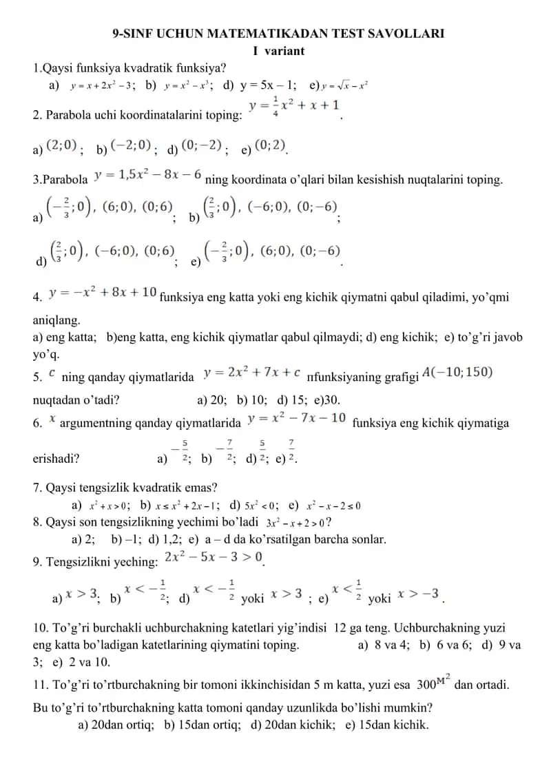 Matematikadan Olimpiada savollari