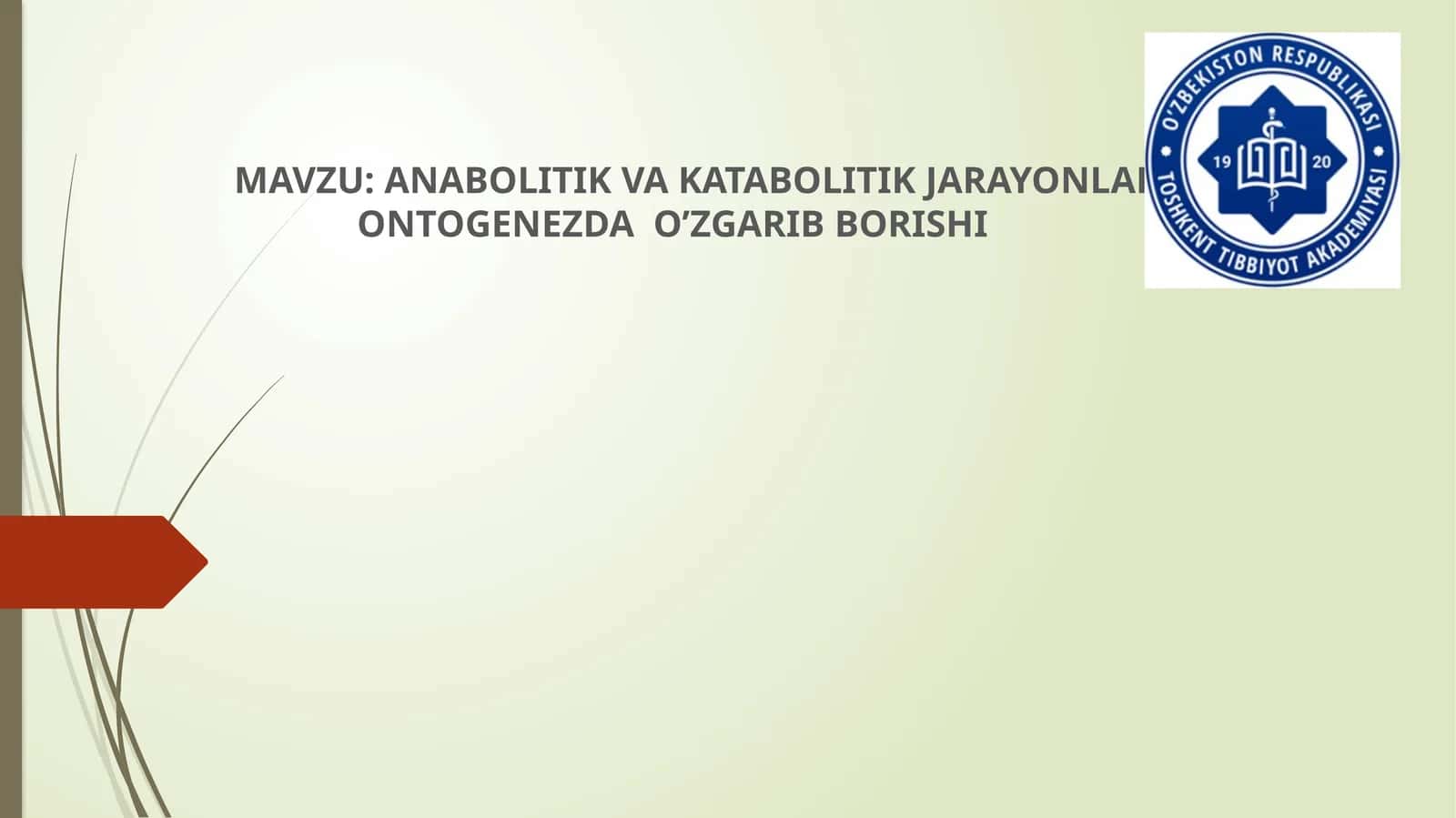 ANABOLITIK VA KATABOLITIK JARAYONLARNI ONTOGENEZDA O’ZGARIB BORISHI