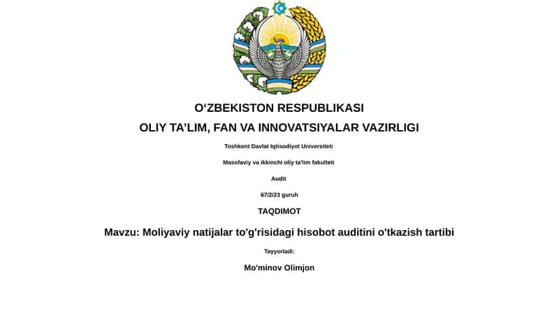 Moliyaviy natijalar to'g'risidagi hisobot auditini o'tkazish tartibi