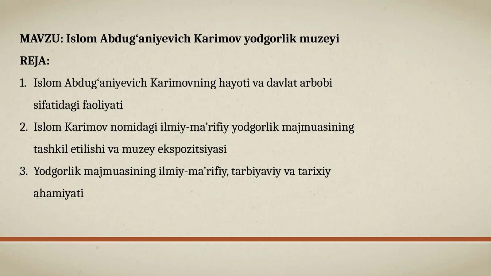 Islom Abdug‘aniyevich Karimov yodgorlik muzeyi
