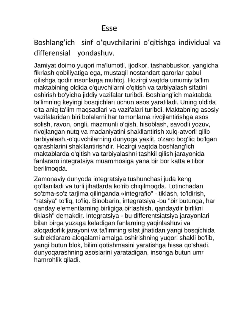 Boshlang‘ich sinf o‘quvchilarini o‘qitishga individual va differensial yondashuv