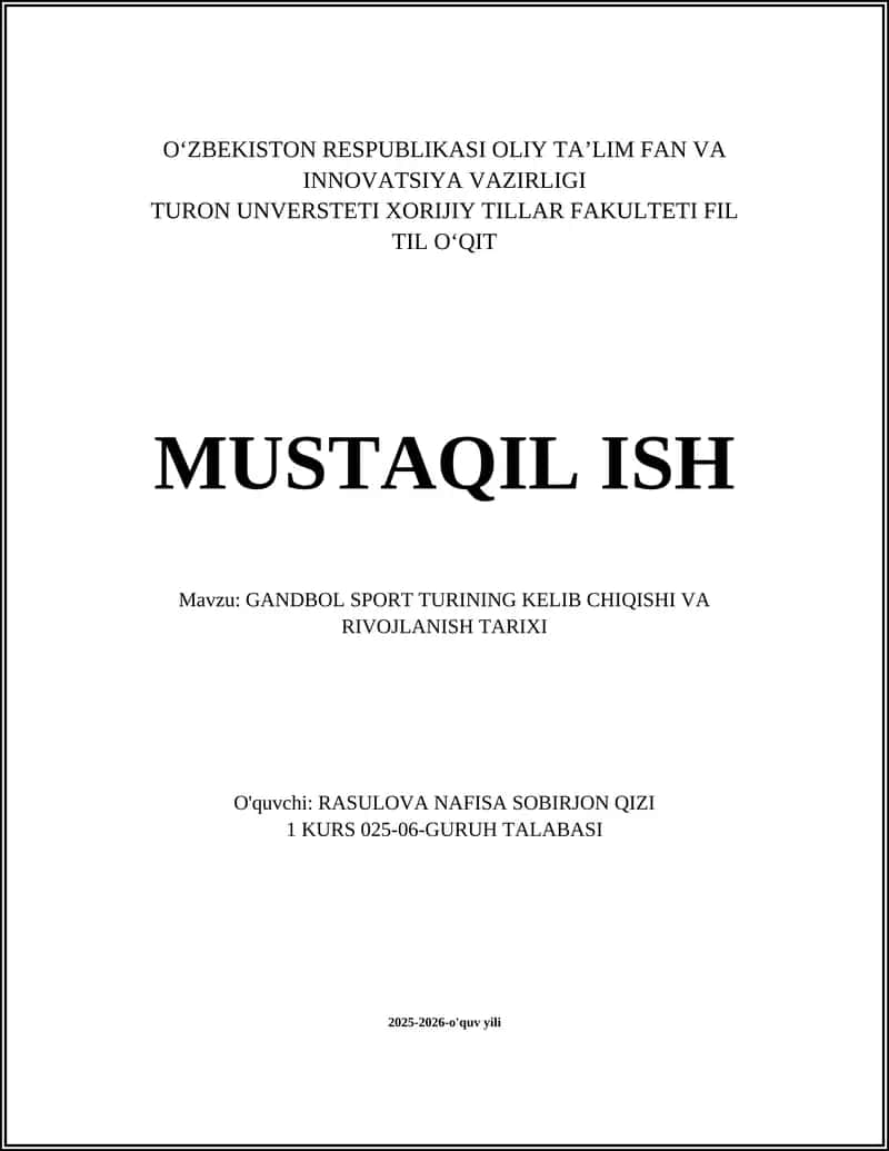 GANDBOL SPORT TURINING KELIB CHIQISHI VA RIVOJLANISH TARIXI