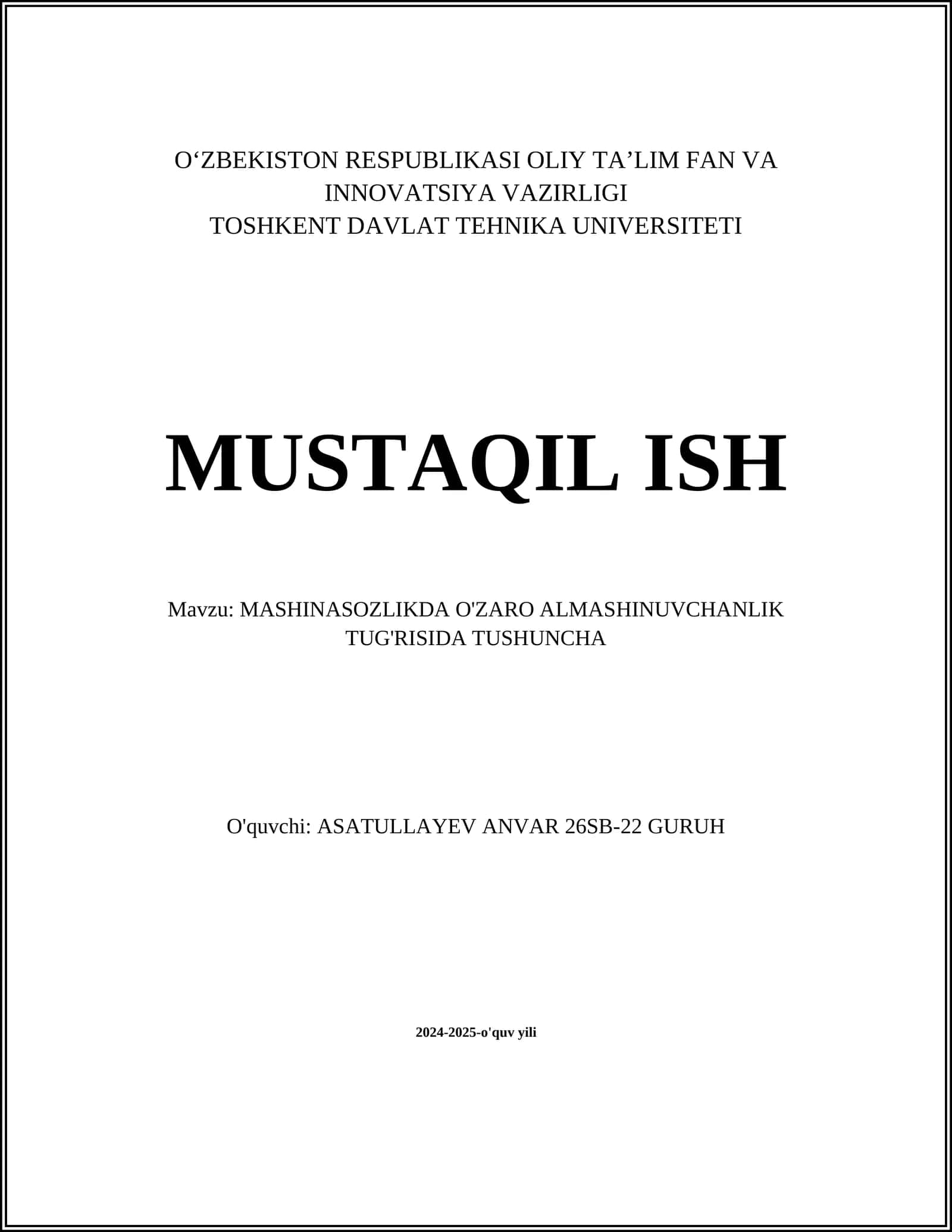 O'lchamlarning o'zaro almashinuvchanligi