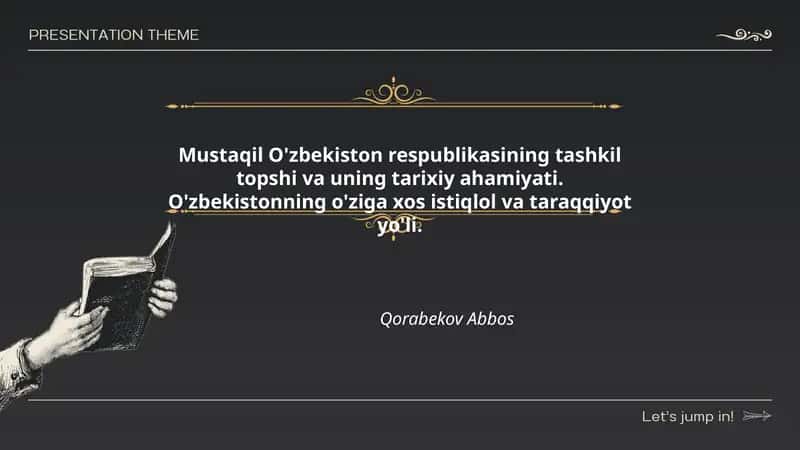 Mustaqil O'zbekiston respublikasining tashkil topshi va uning tarixiy ahamiyati.