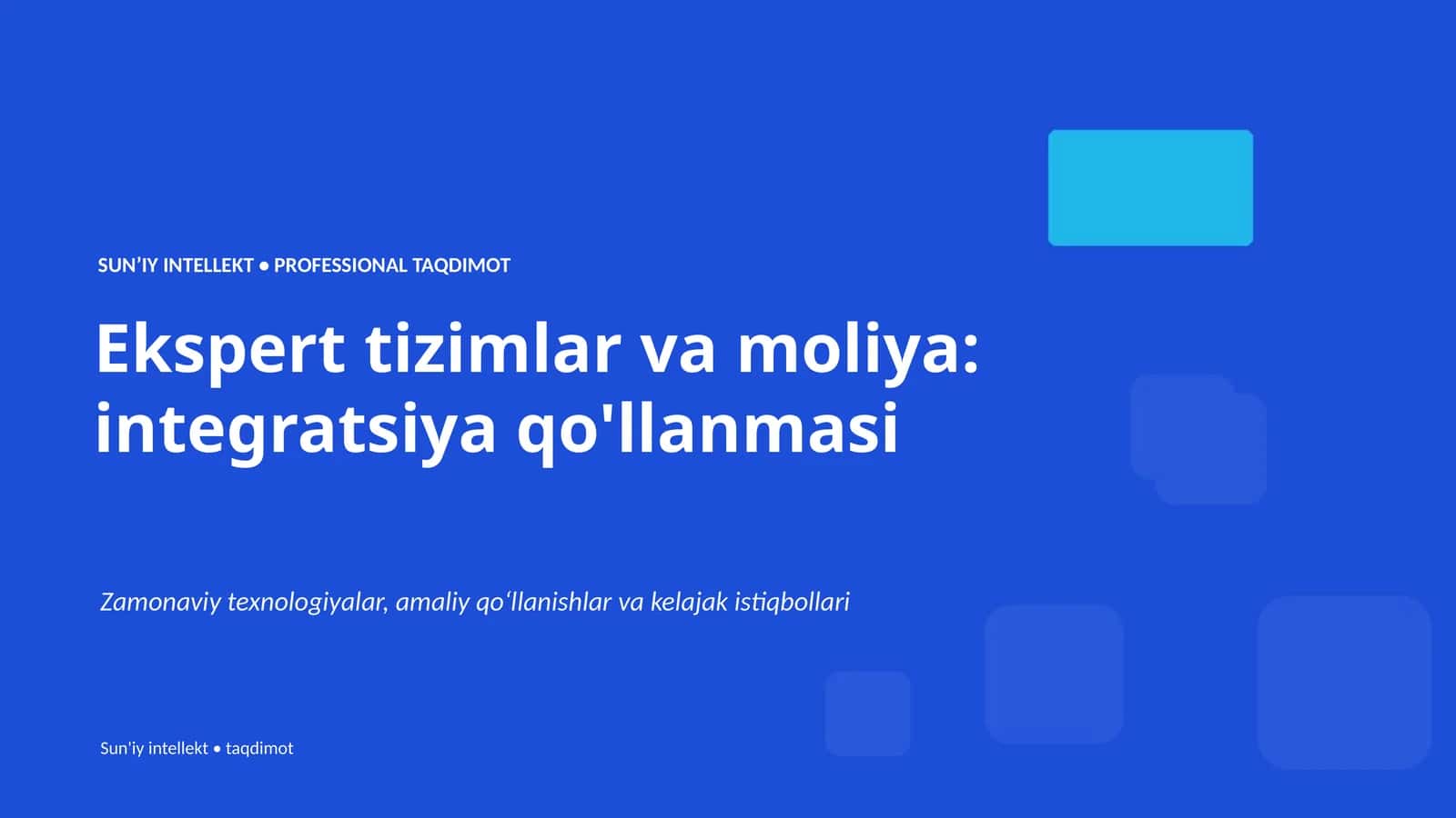 Ekspert tizimlar va moliya: integratsiya qo'llanmasi