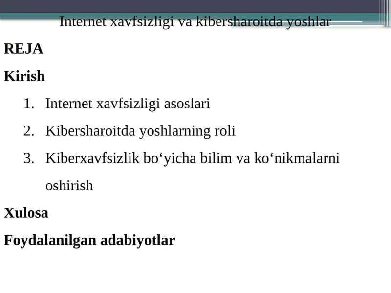 Internetxavfsizligivakibersharoitdayoshlar
