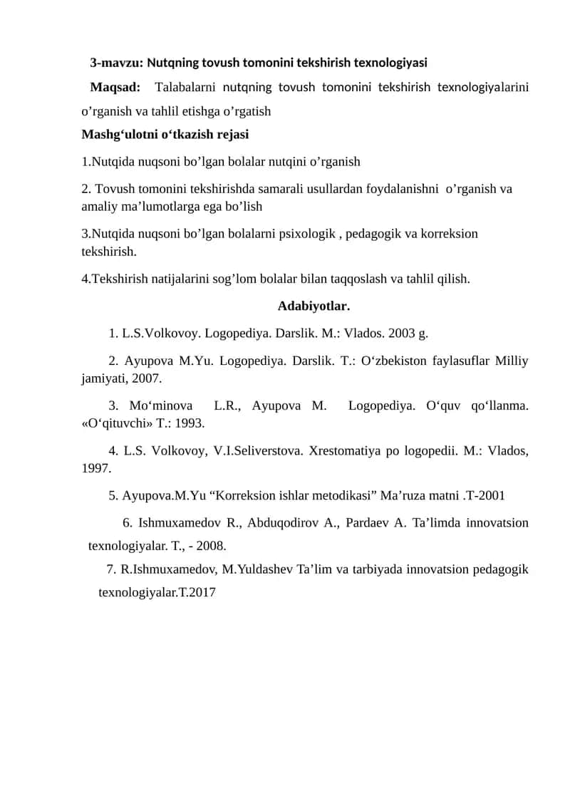 Nutqning tovush tomonini tekshirish texnologiyasi