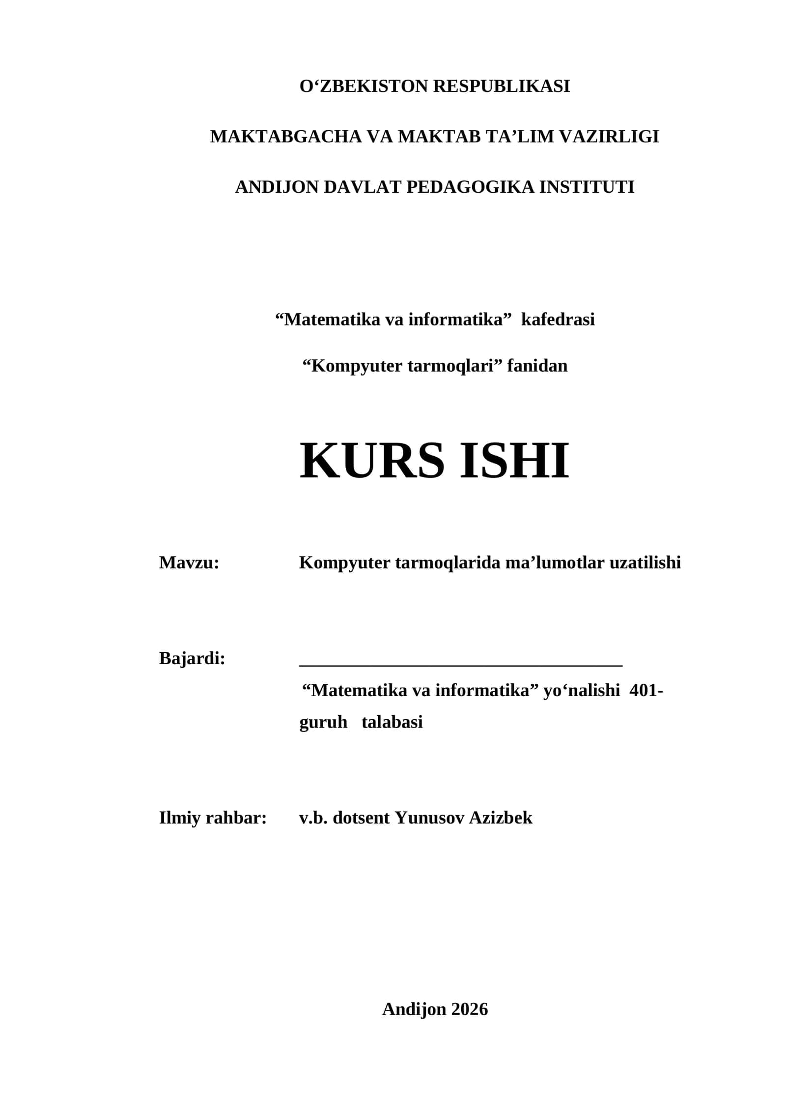 Kompyuter tarmoqlarida ma’lumotlar uzatilishi
