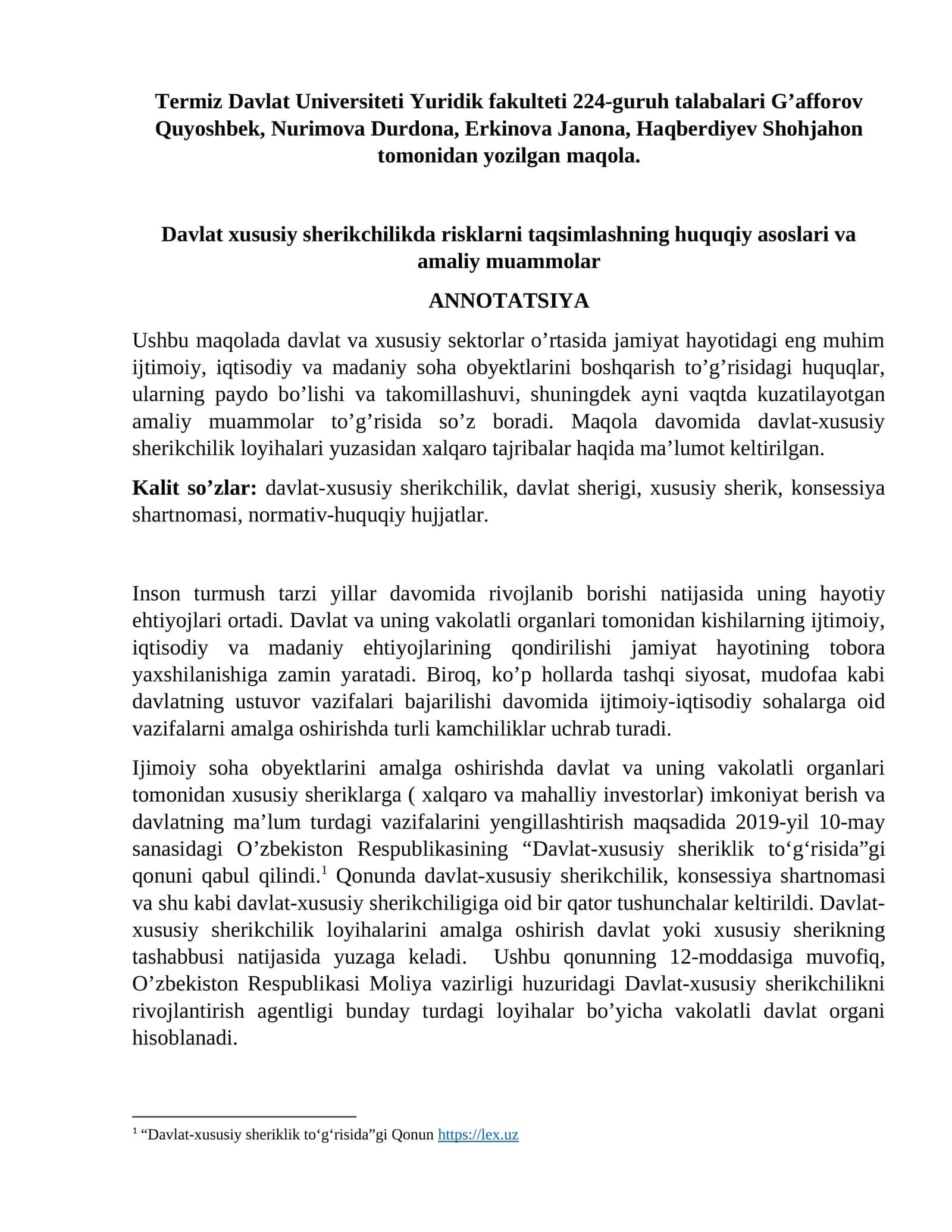 Risks in State and Private Partnership