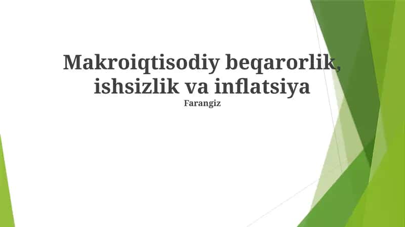 Makroiqtisodiy beqarorlik, ishsizlik va inflatsiya