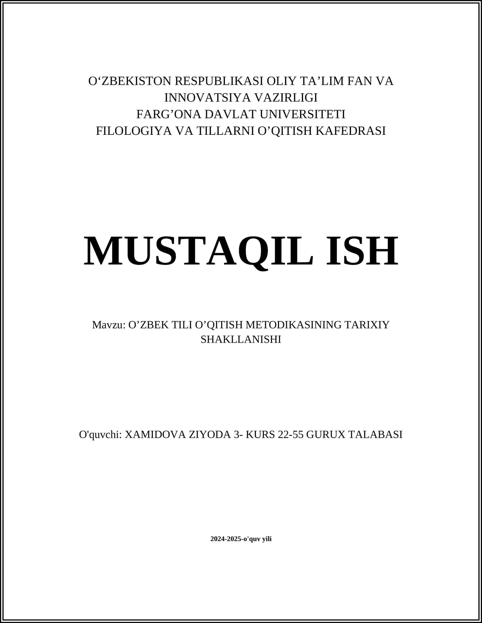 O’ZBEK TILI O’QITISH METODIKASINING TARIXIY SHAKLLANISHI