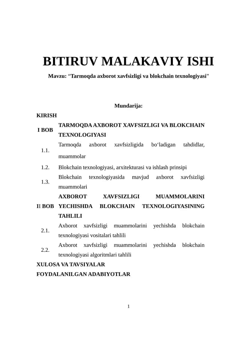 Tarmoqda axborot xavfsizligi va blokchain texnologiyasi