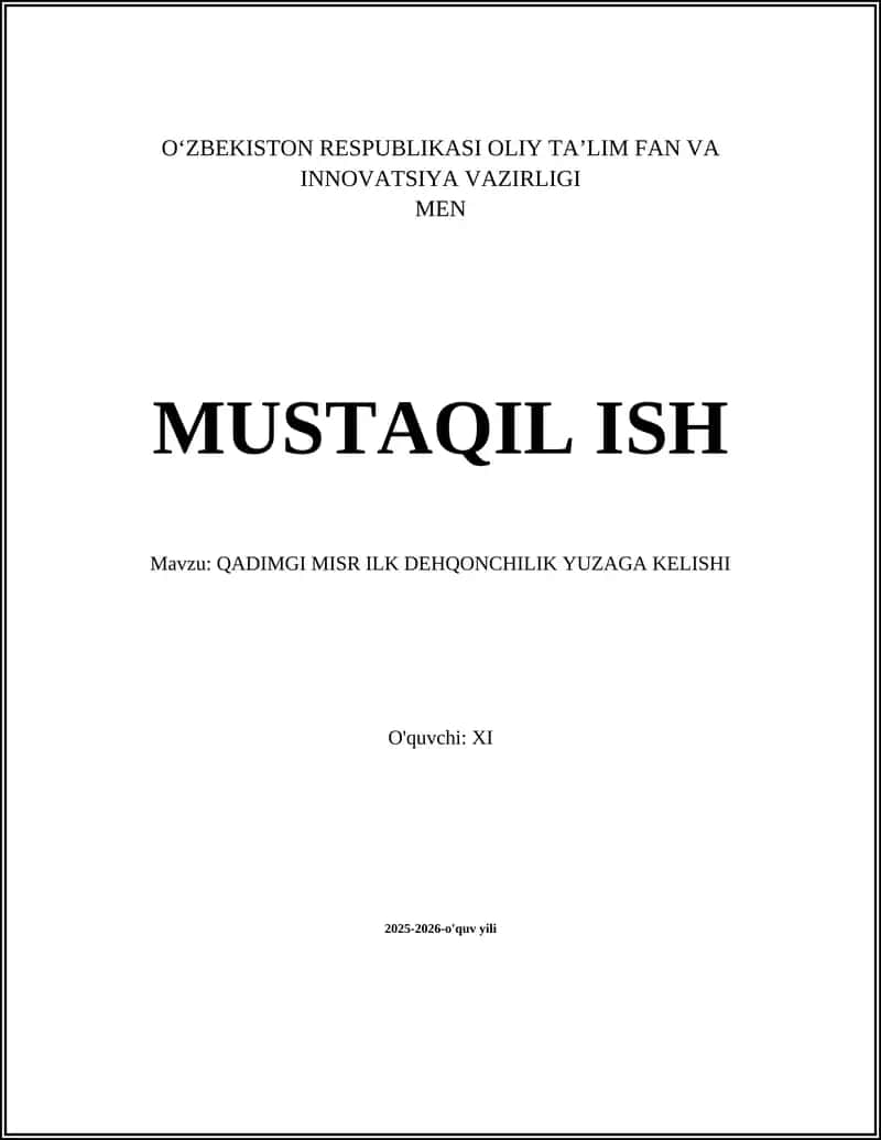 QADIMGI MISR ILK DEHQONCHILIK YUZAGA KELISHI