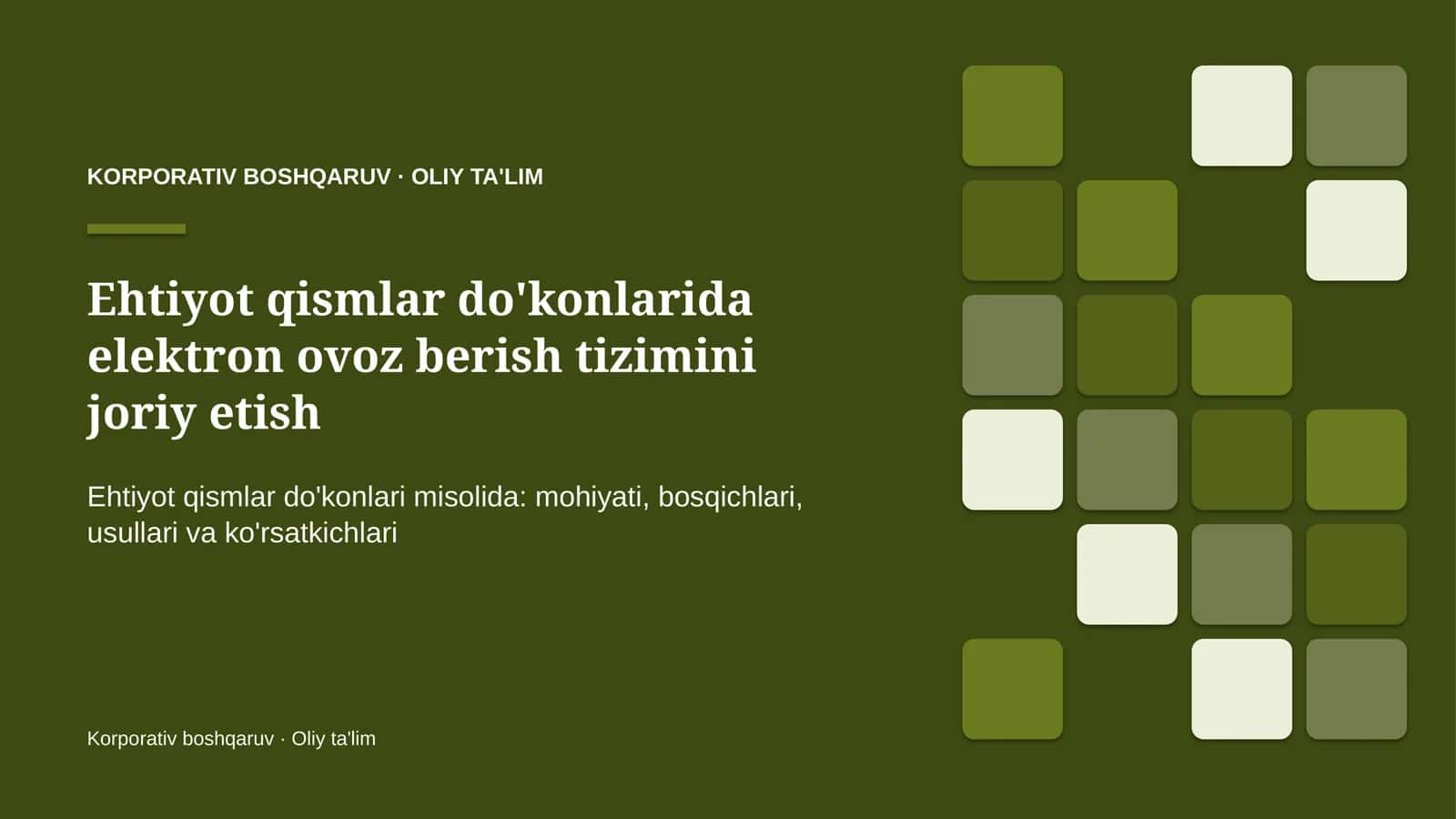 Ehtiyot qismlar do'konlarida elektron ovoz berish tizimini joriy etish