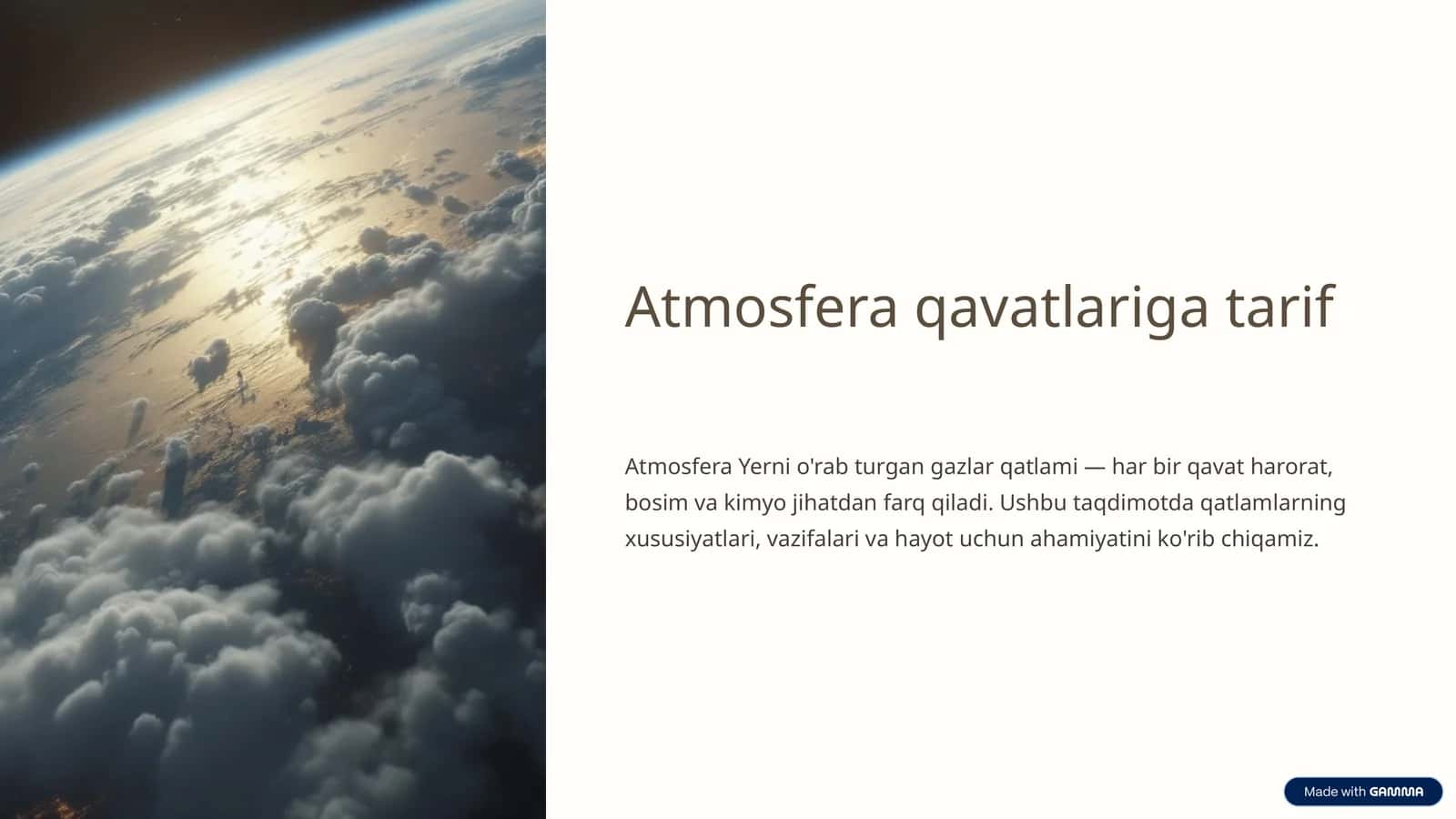 Atmosfera qavatlariga tarif