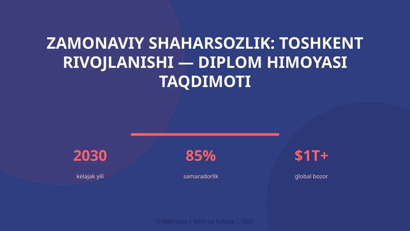 Zamonaviy shaharsozlik: Toshkent rivojlanishi — diplom himoyasi taqdimoti