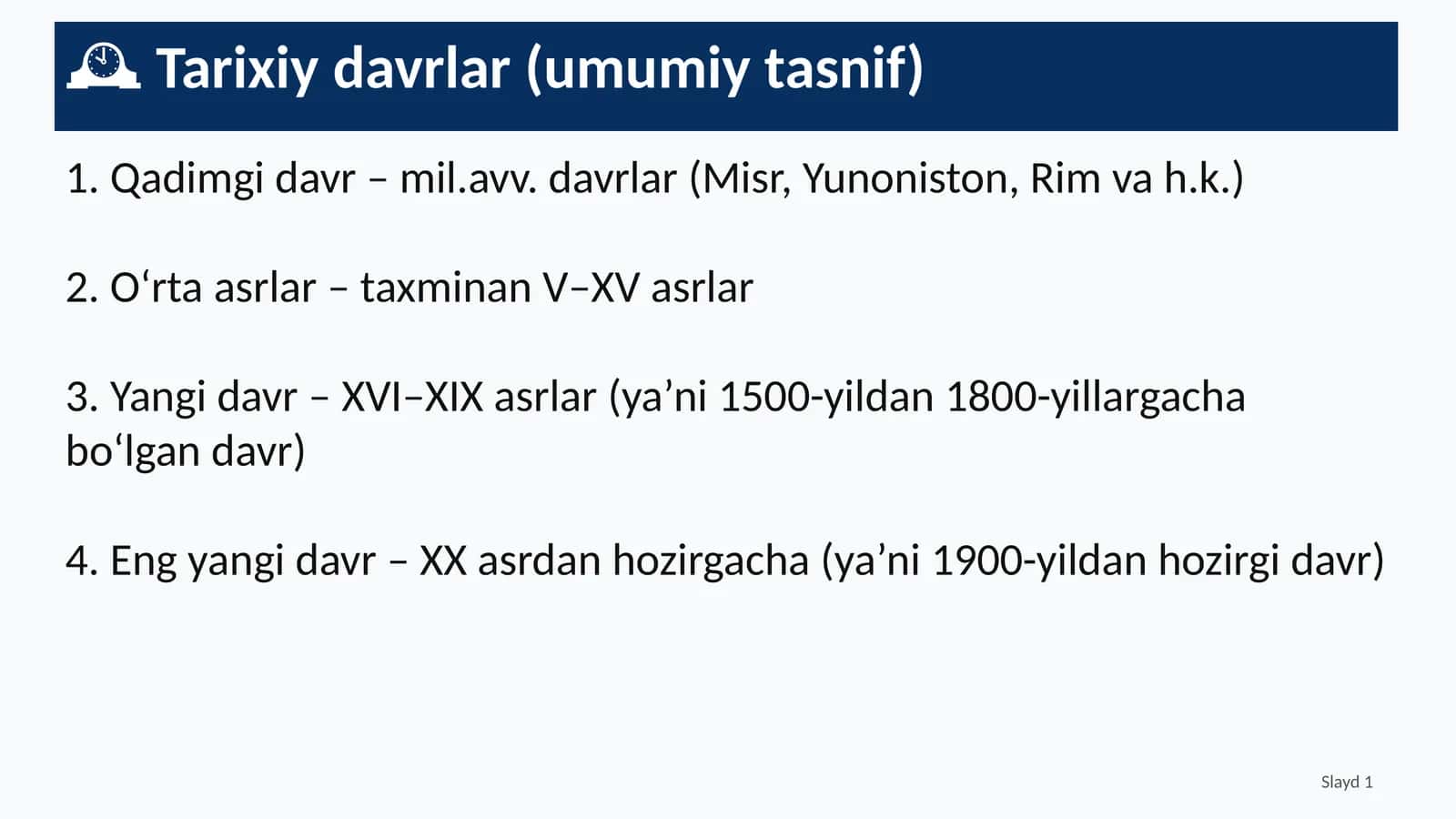 Tarixiy davrlar (umumiy tasnif)