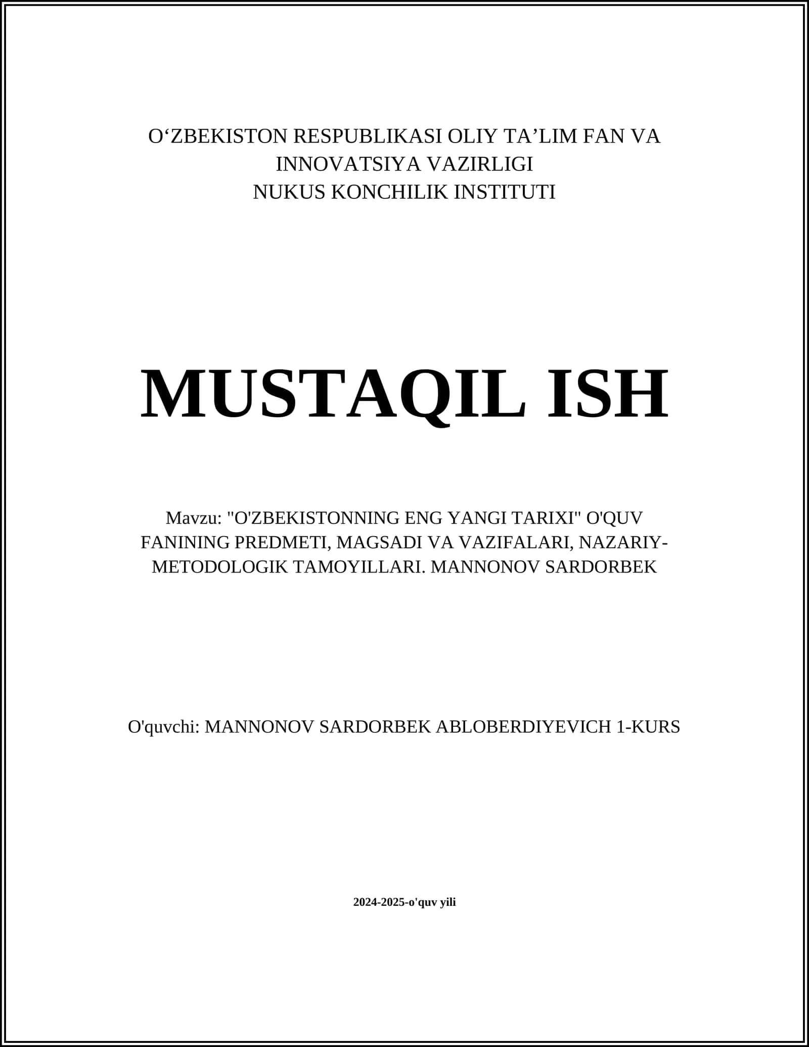 O'ZBEKISTONNING ENG YANGI TARIXI