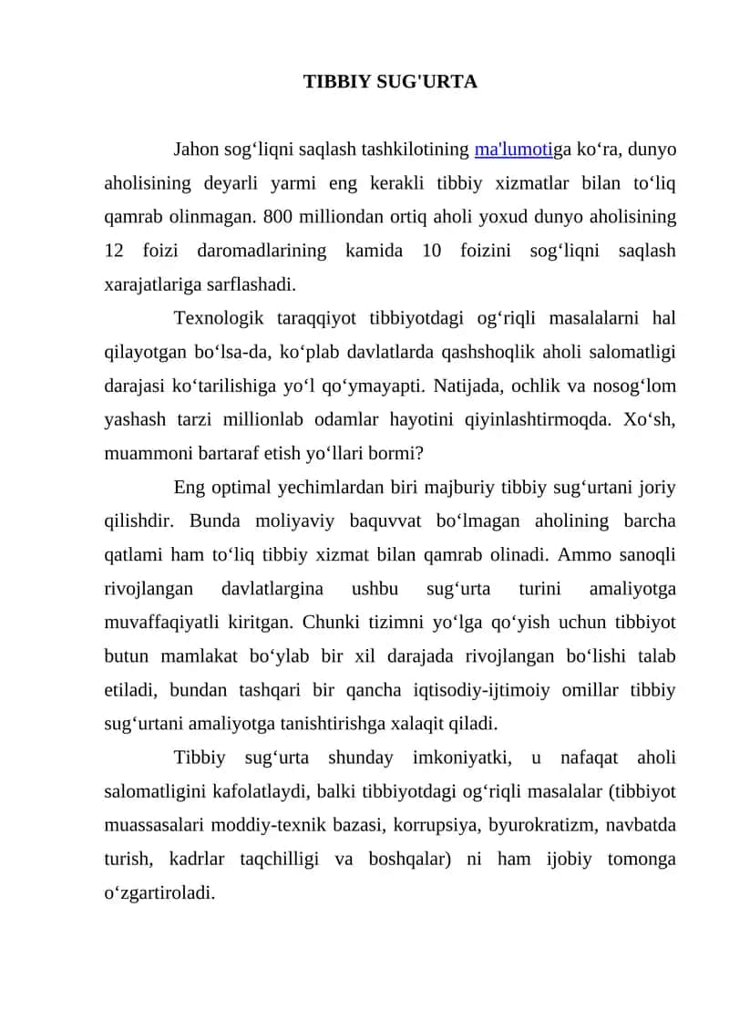 Tibbiy Sug'urta