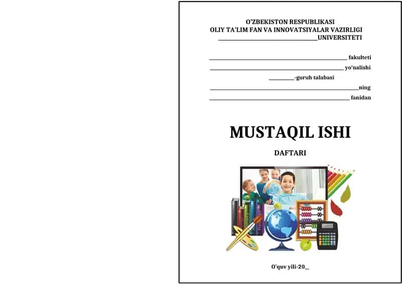 Daftar ustiga mustaqil ishi betligi