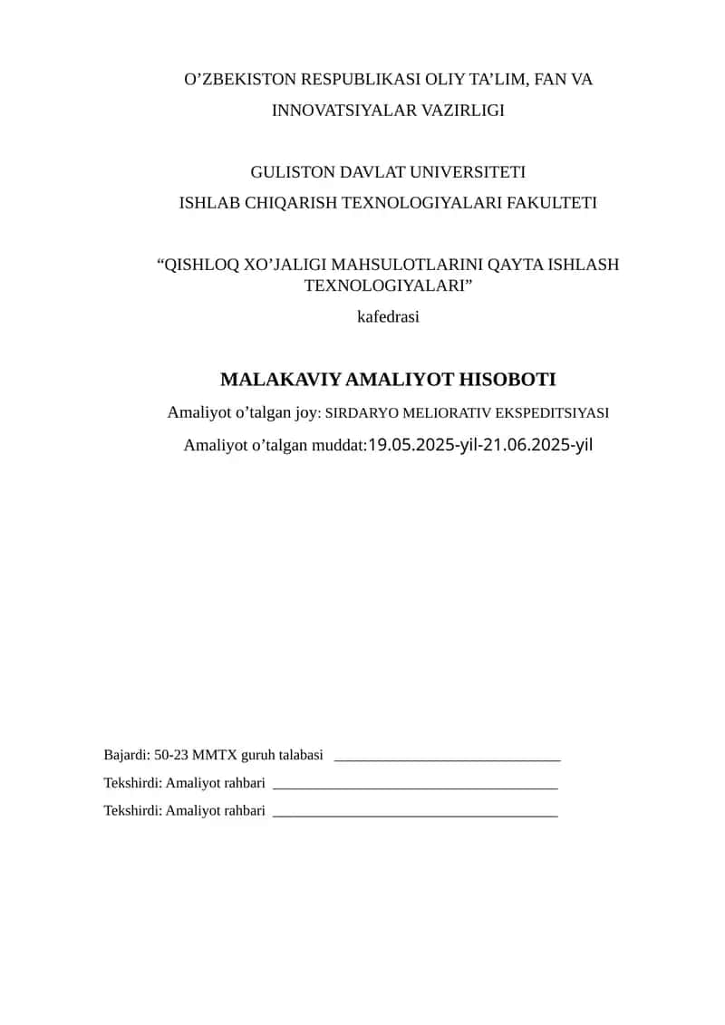 MALAKAVIY AMALIYOT HISOBOTI
