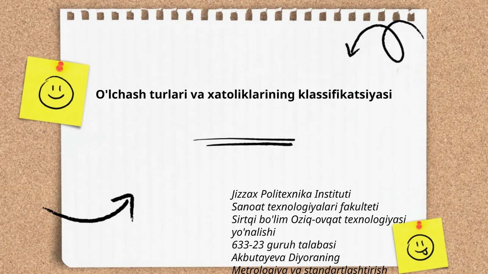 O'lchash turlari va xatoliklarining klassifikatsiyasi
