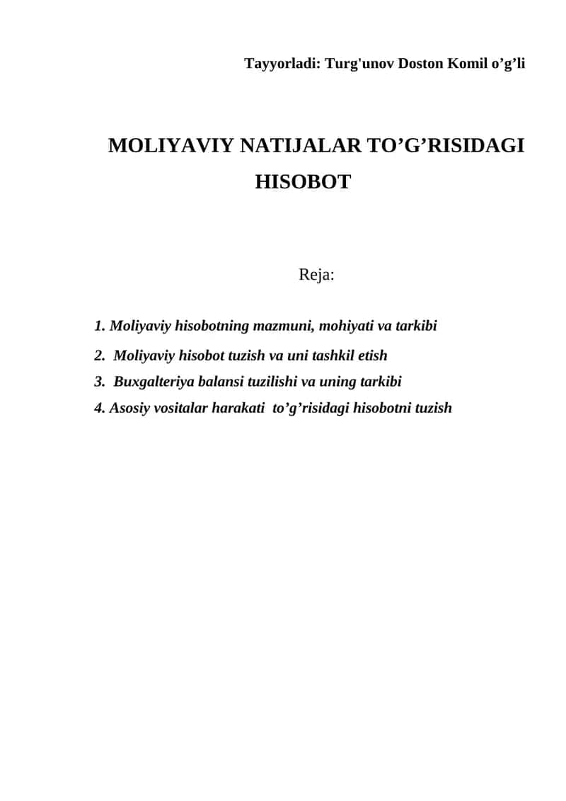 Moliyaviy natijalar to'g'risidagi hisobot