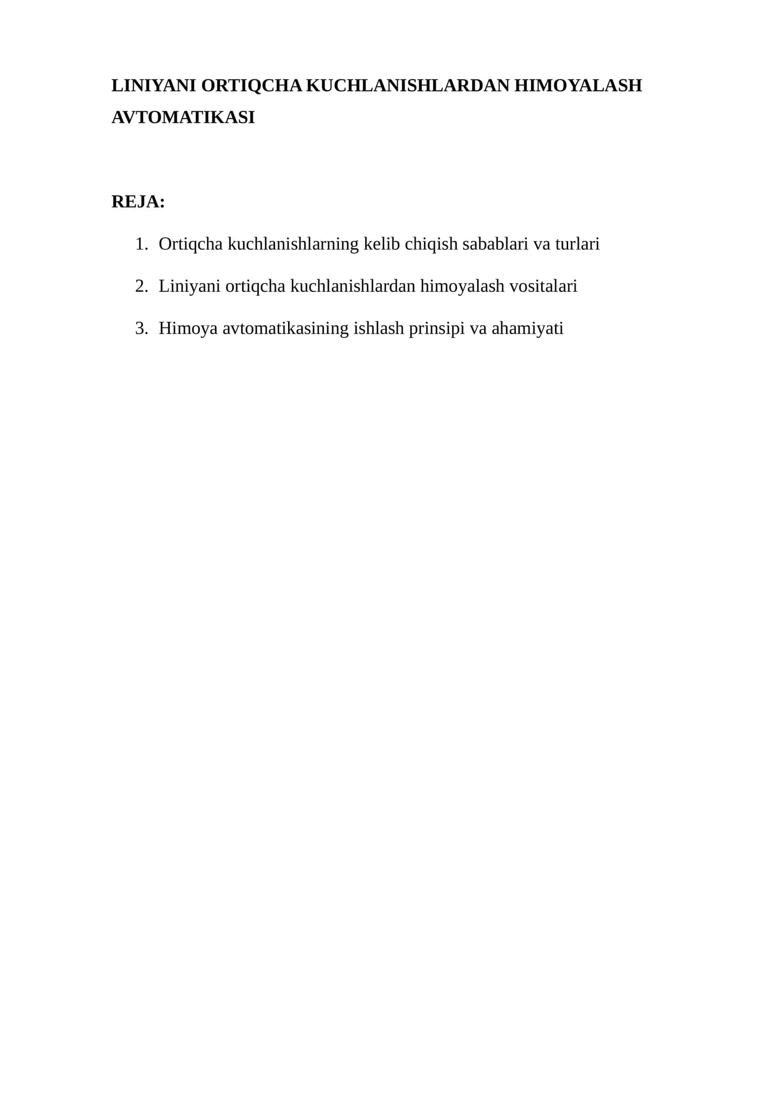 Liniyani ortiqcha kuchlanishlardan himoyalash avtomatikasi