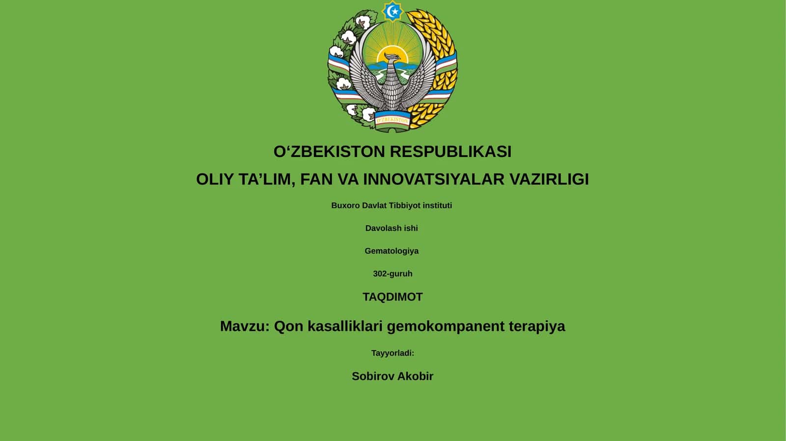 Qon kasalliklari gemokompanent terapiya