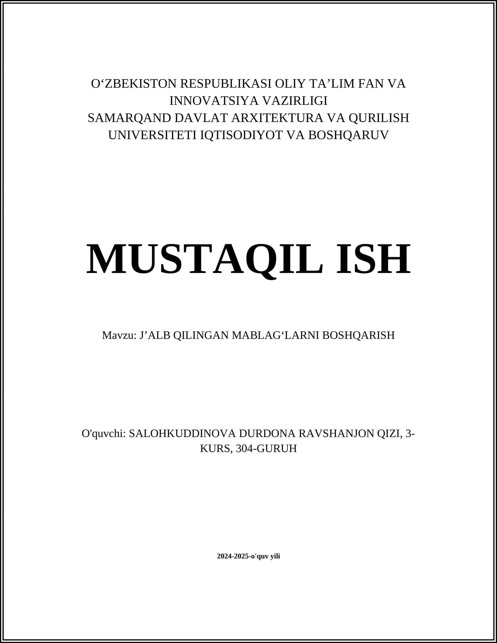 J'alb qilingan mablag'larni boshqarish