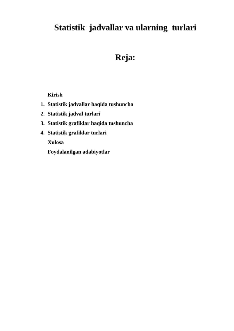 Statistik jadvallar va ularning turlari