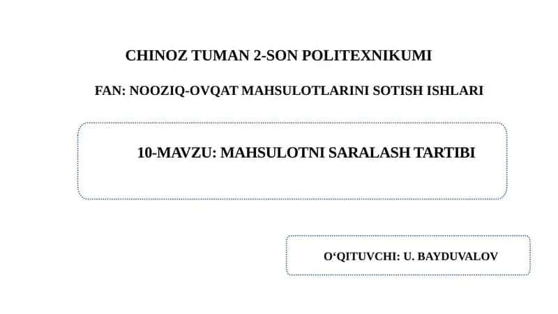 MAHSULOTNI SARALASH TARTIBI