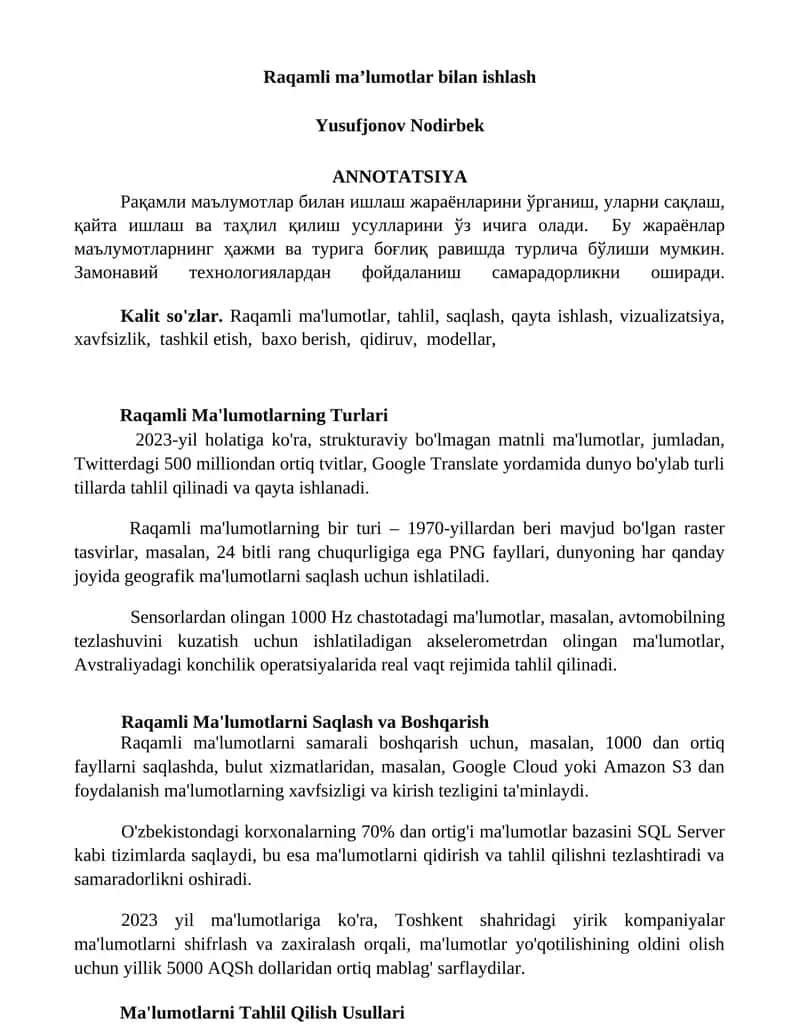 Raqamli Ma'lumotlar bilan ishlash