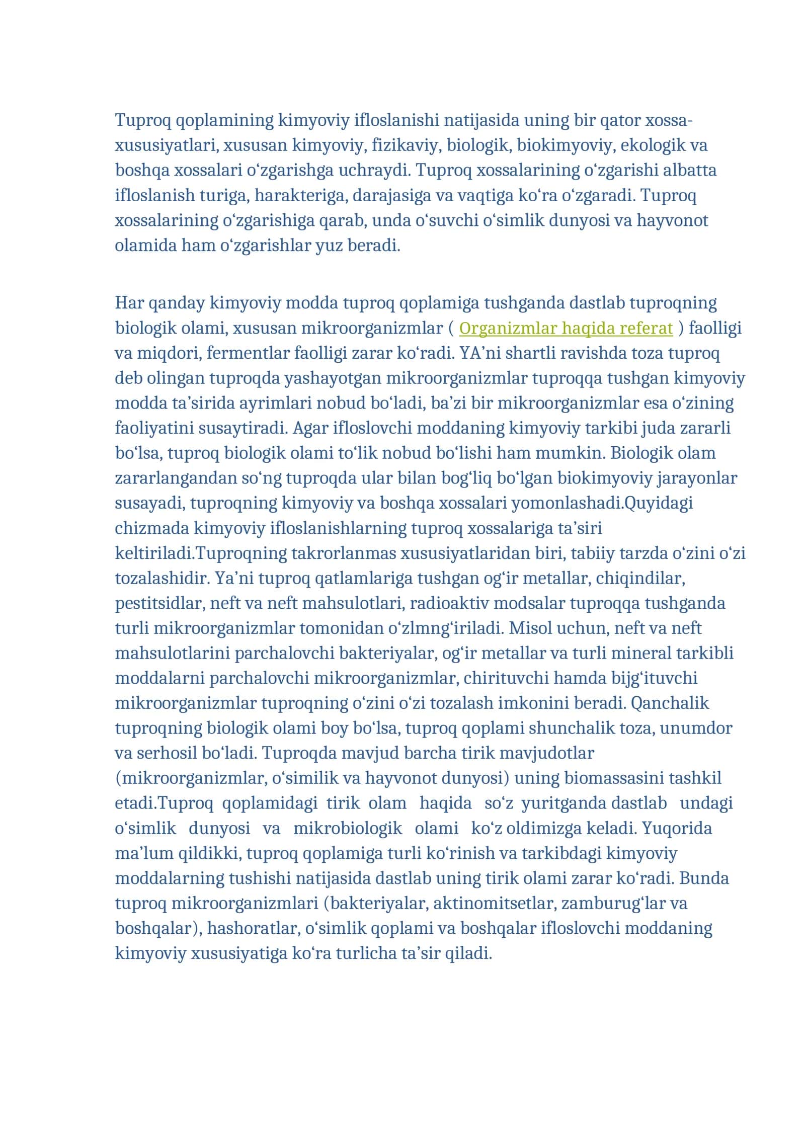 Tuproq Qoplamining Kimyoviy Ifloslanishi